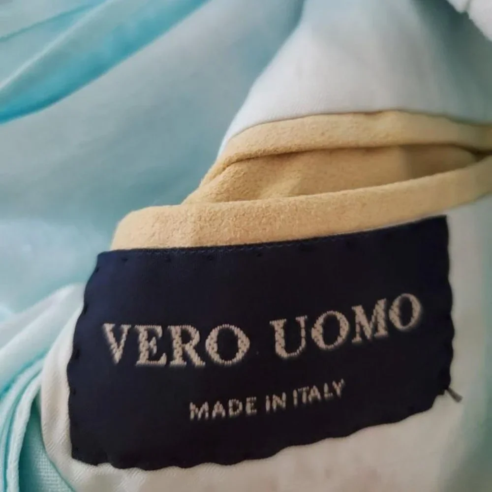 Italian 52 Linen suit blazer blue white tie Dyed jacket 42 40 Large resortwear